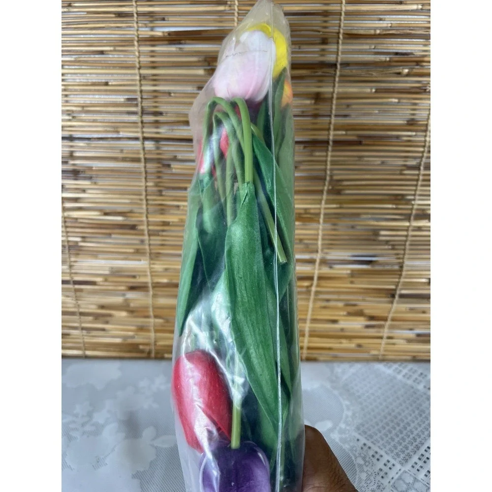 10 Pcs  Rainbow Multi Color Real Touch Tulip Bundle Artificial Flower Wedding